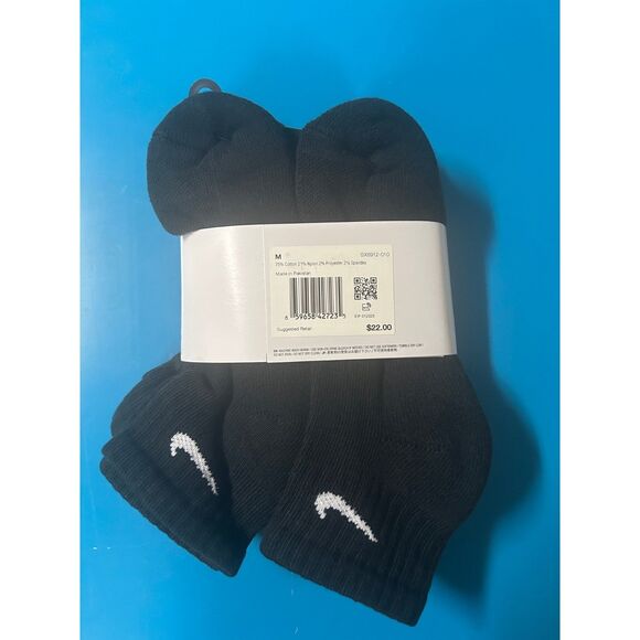 Nike Unisex Performance Cushion Quarter Socks with Band 6-Pack Black Medium - Picture 3 of 3